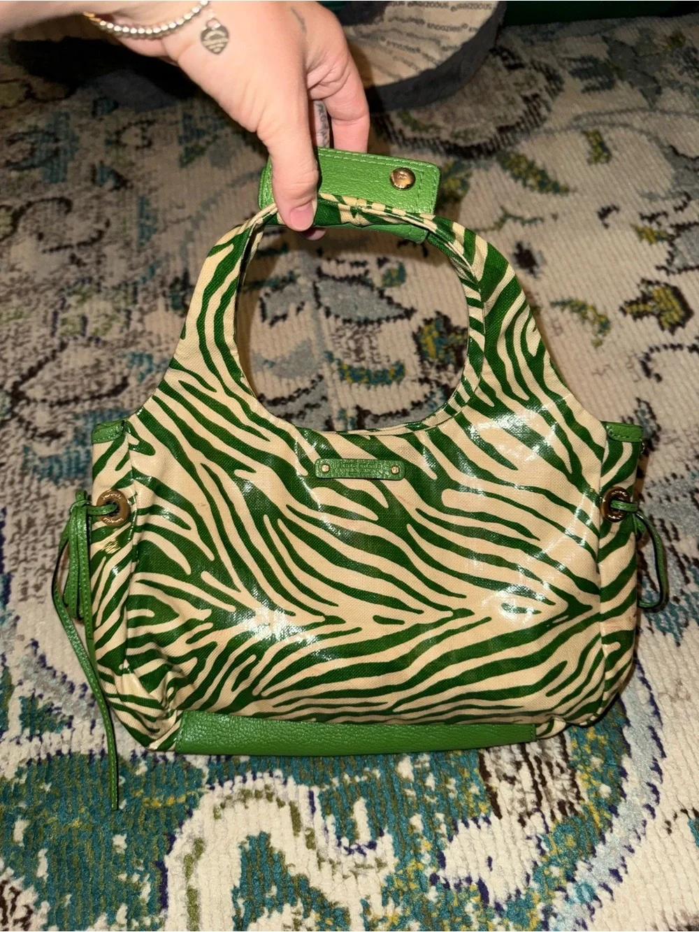 Kate Spade Glossy Green & Cream Zebra Shoulder Bag